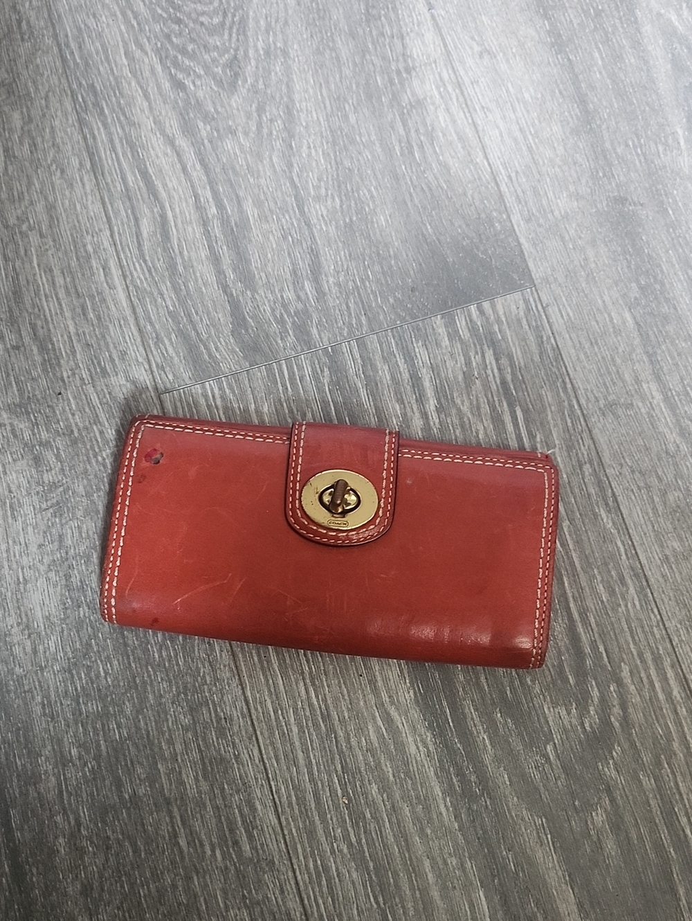 Coach Red Leather Turn-Lock Continental Wallet